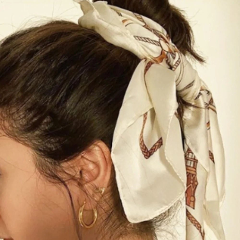 Boho Floral Satin Hair Scrunchie Scarf Bow
